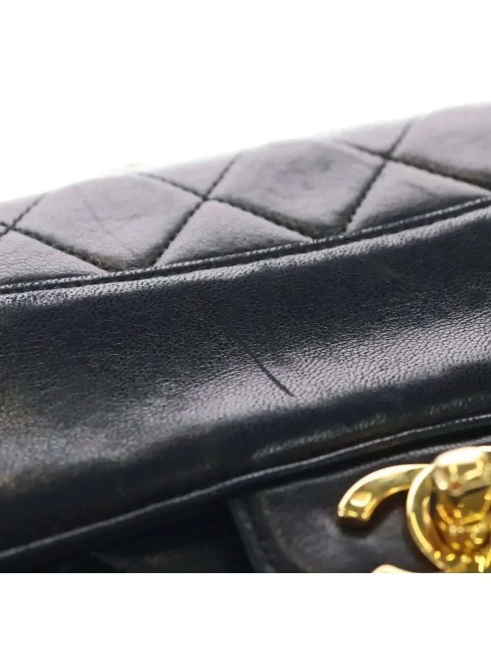Chanel Quilted Lambskin Leather Turnlock Chain Shoulder Bag Gold Black